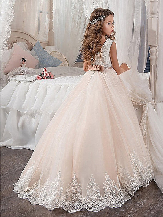 A-Line Junior Bridesmaid Dress with Sash Ribbon and Appliques
