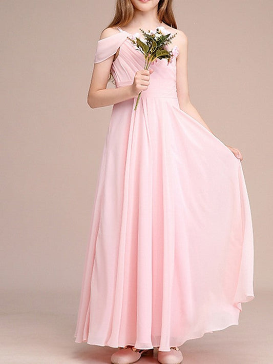 A-Line One Shoulder Flower Girl Dress With Ruching for Ankle Length