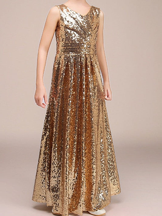 A-Line Sleeveless V Wire Dresses with Paillette for Flower Girls