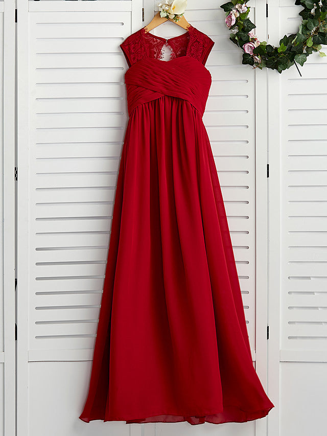 A-Line Square Neck Flower Girl Dress with Lace Ruching