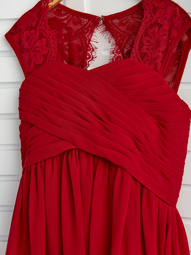 A-Line Square Neck Flower Girl Dress with Lace Ruching