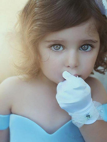 Adorable Satin Ball Gown Short Sleeve Off Shoulder Flower Girl Dress with Bow Tier