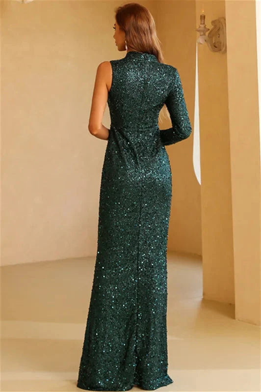 Amazing Dark Green Long Sleeves Sequins Evening Dress Mermaid Split