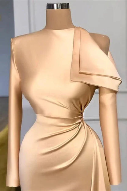 Amazing High Neck Long Sleeves Champagne evening Dress Mermaid Online