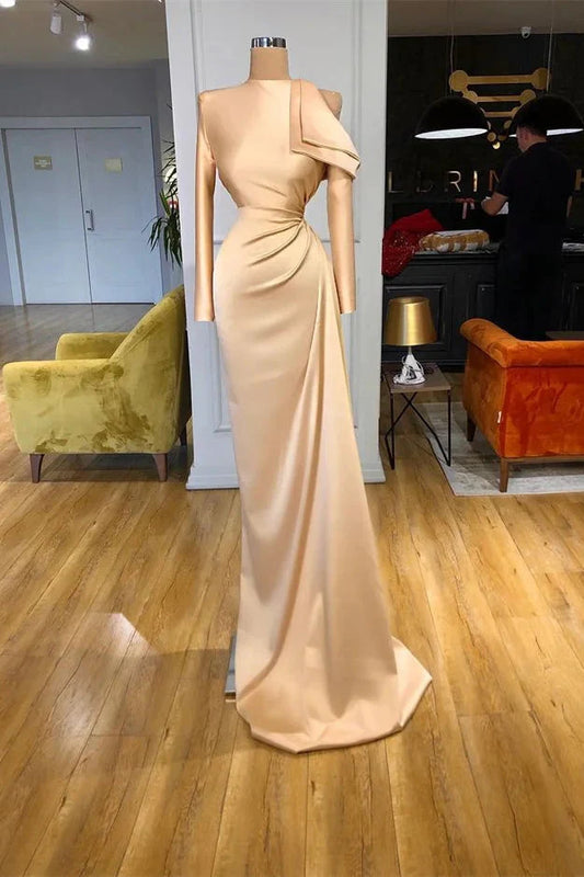 Amazing High Neck Long Sleeves Champagne evening Dress Mermaid Online