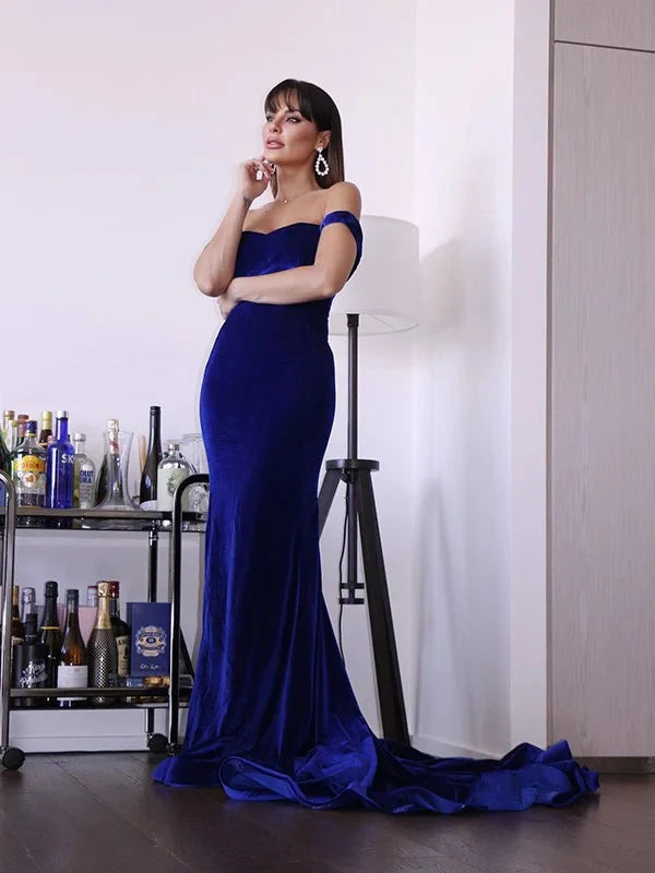 Amazing Royal Blue Mermaid Evening Dress Off-the-Shoulder