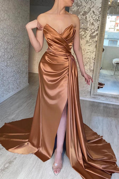 Amazing Sweetheart Mermaid Evening Dress Slit Pleated With Ruffles