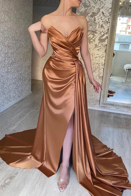 Amazing Sweetheart Mermaid Evening Dress Slit Pleated With Ruffles