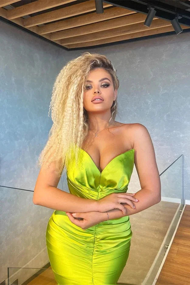 Amazing Yellow Green Mermaid Evening Dress Pleated Long