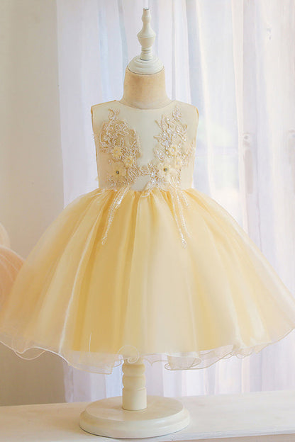 Appliques Sleeveless Tulle Ball Gown Wedding Dress for Flower Girls