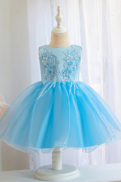 Appliques Sleeveless Tulle Ball Gown Wedding Dress for Flower Girls