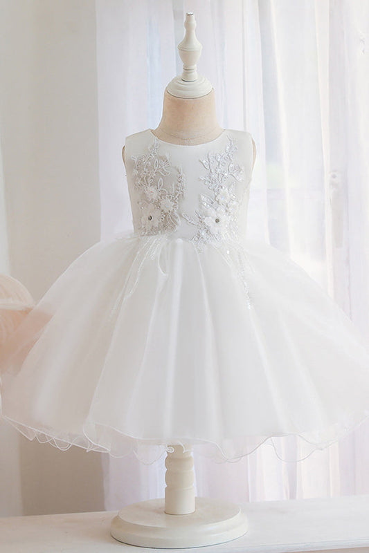 Appliques Sleeveless Tulle Ball Gown Wedding Dress for Flower Girls