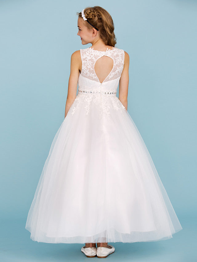 Beautiful Ball Gown Flower Girl Dress with Sash Ribbon and Beading Appliques