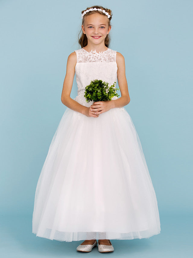 Beautiful Ball Gown Flower Girl Dress with Sash Ribbon and Beading Appliques