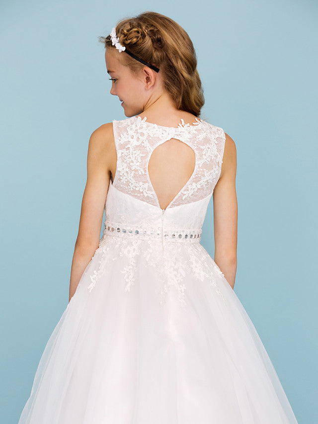 Beautiful Ball Gown Flower Girl Dress with Sash Ribbon and Beading Appliques