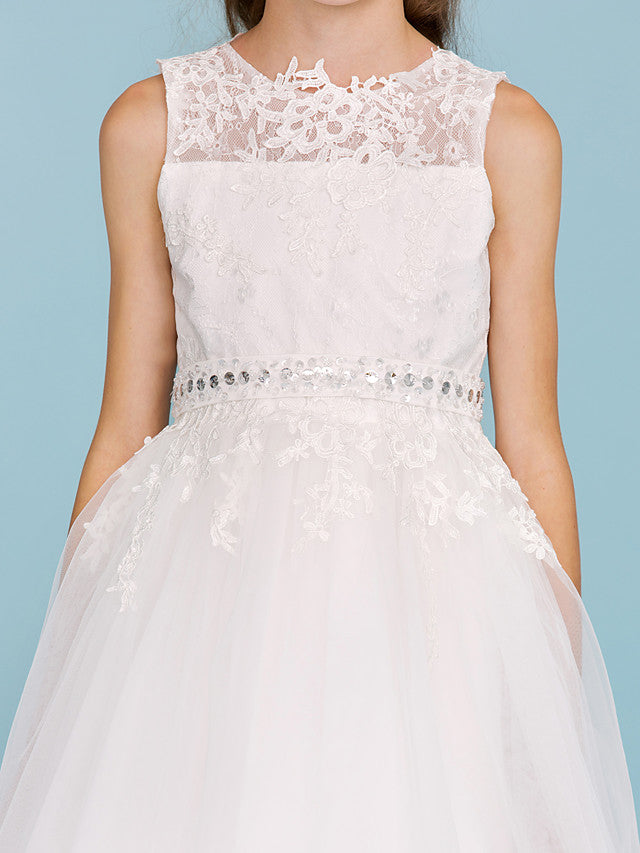 Beautiful Ball Gown Flower Girl Dress with Sash Ribbon and Beading Appliques