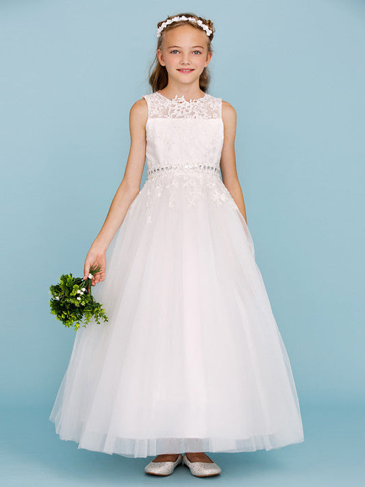 Beautiful Ball Gown Flower Girl Dress with Sash Ribbon and Beading Appliques