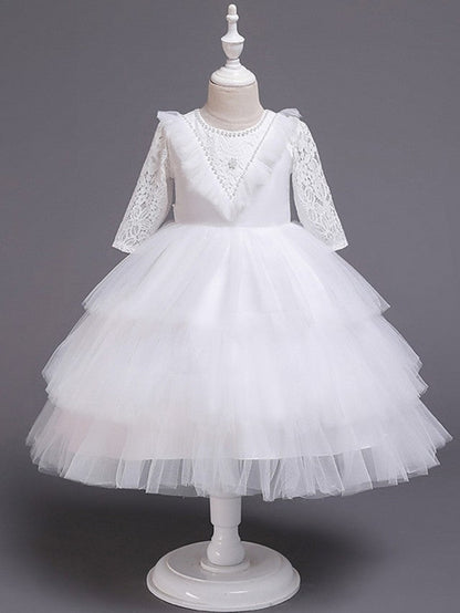 Beautiful Ball Gown Jewel Neck Girl Dresses with Bow Beading and Cascading Ruffles