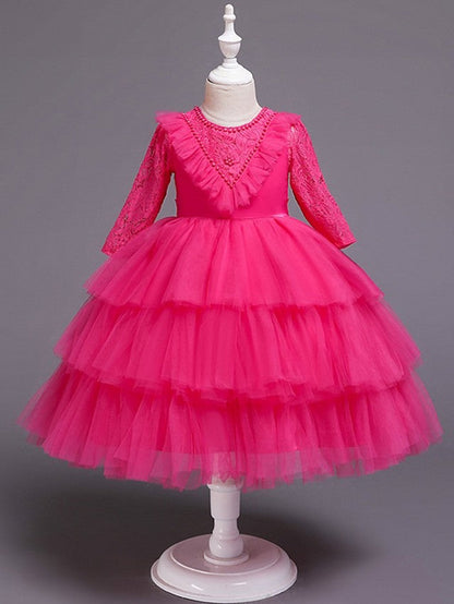 Beautiful Ball Gown Jewel Neck Girl Dresses with Bow Beading and Cascading Ruffles