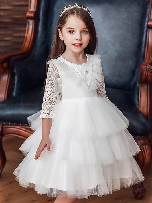 Beautiful Ball Gown Jewel Neck Girl Dresses with Bow Beading and Cascading Ruffles