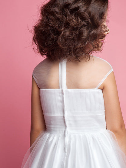 Beautiful Princess A-Line Floor Length Flower Girl Dress With Ruched Beading & Appliques for Weddings & First Communions