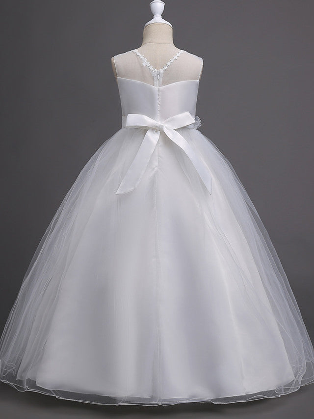 Beautiful Princess Wedding Flower Girl Dress with Belt Appliques