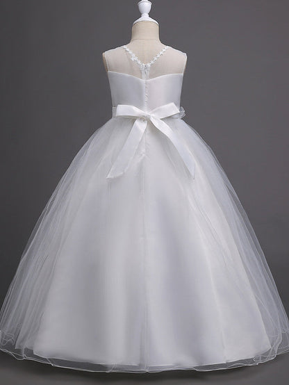 Beautiful Princess Wedding Flower Girl Dress with Belt Appliques