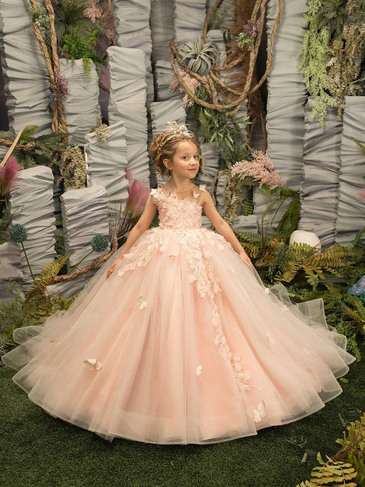 Beautiful Sleeveless A-line Flower Girl Dress with Tulle Appliques and Lace