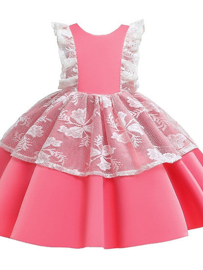 Cap Sleeve Jewel Neck Ball Gown Dress with Bow and Color Block for Flower Girls