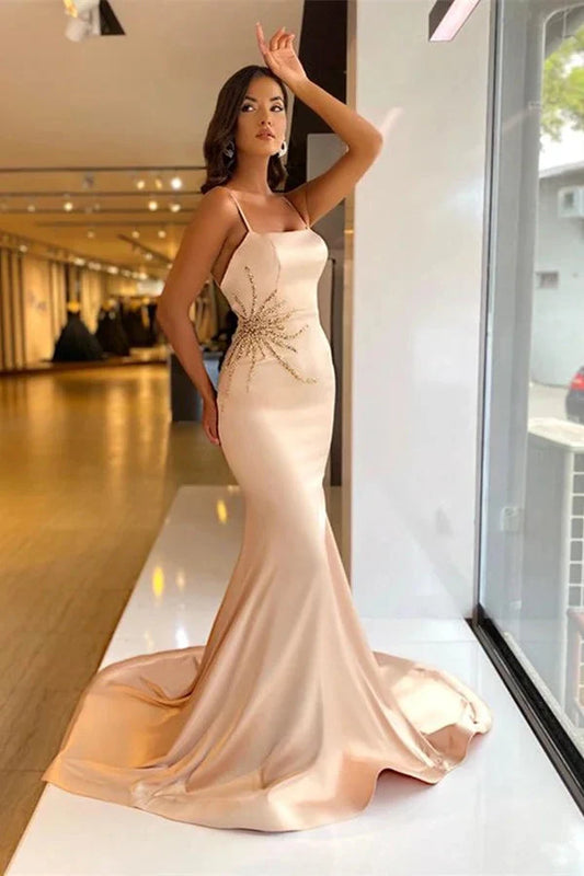 Charming Spaghetti-Straps Mermaid Evening Dress Long With Beadings