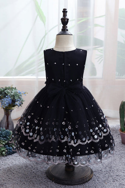 Chic Bow Scoop Sleeveless Tulle Flower Girl Dress Ball Gown for Weddings