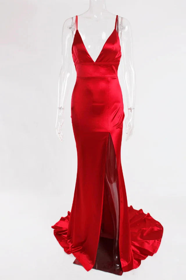 Chic Spaghetti-Straps V-Neck Prom Dress Long Mermaid Evening Gowns Online