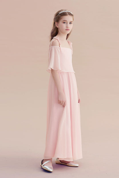 Chiffon Half-Sleeves A-line Flower Girl Dress with Spaghetti Straps and Tiered