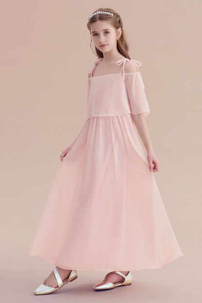 Chiffon Half-Sleeves A-line Flower Girl Dress with Spaghetti Straps and Tiered