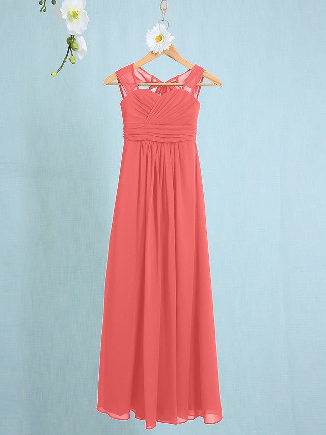 Chiffon Junior Flower Girl Dress with Sheath Column Straps and Ruched Natural Ankle Length