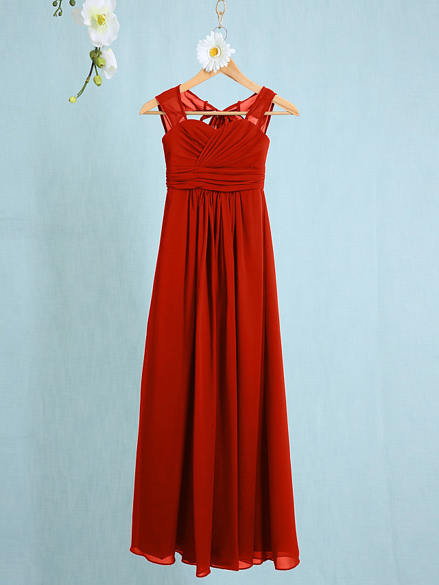 Chiffon Junior Flower Girl Dress with Sheath Column Straps and Ruched Natural Ankle Length