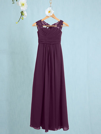 Chiffon Junior Flower Girl Dress with Sheath Column Straps and Ruched Natural Ankle Length