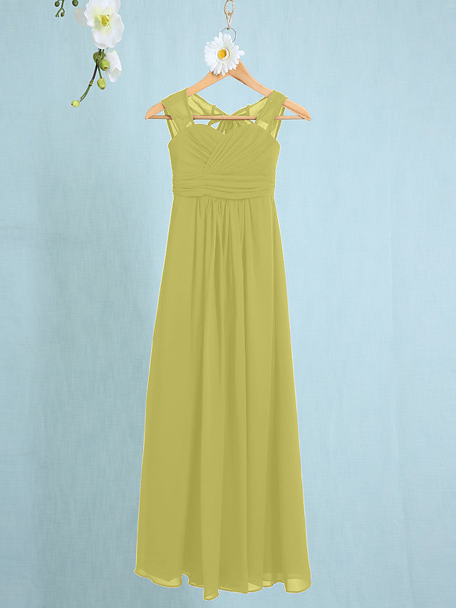 Chiffon Junior Flower Girl Dress with Sheath Column Straps and Ruched Natural Ankle Length