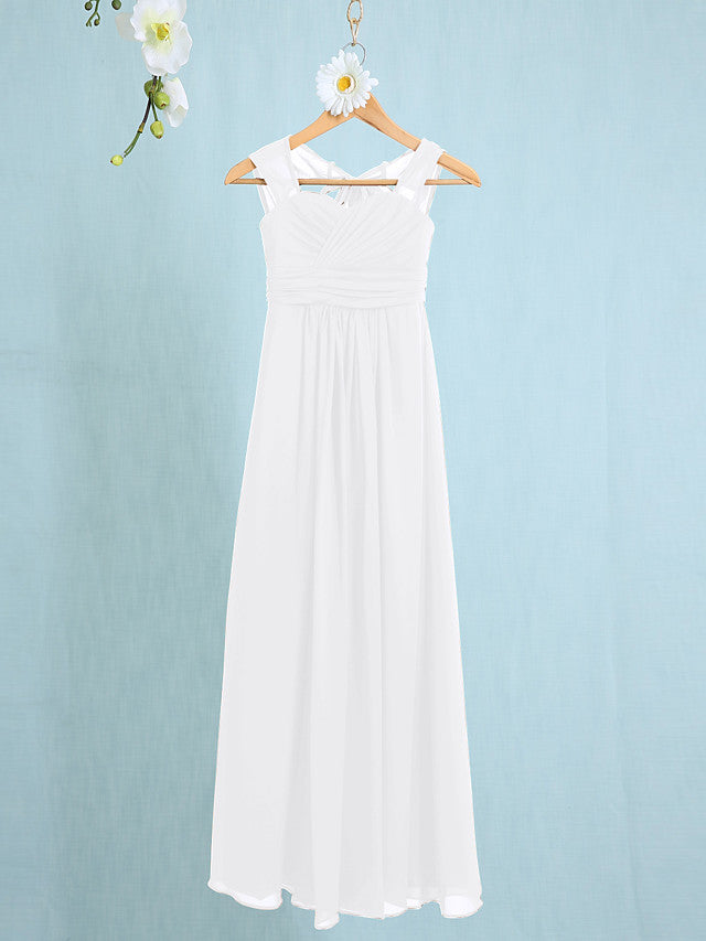 Chiffon Junior Flower Girl Dress with Sheath Column Straps and Ruched Natural Ankle Length