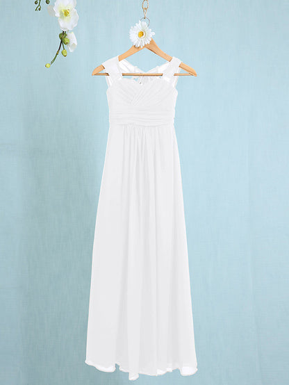 Chiffon Junior Flower Girl Dress with Sheath Column Straps and Ruched Natural Ankle Length