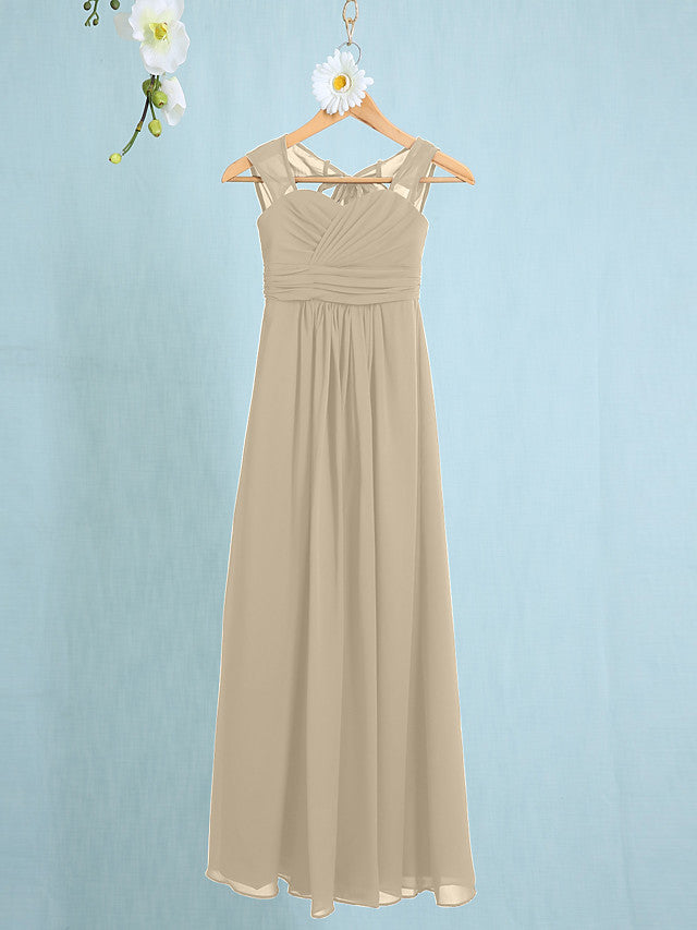 Chiffon Junior Flower Girl Dress with Sheath Column Straps and Ruched Natural Ankle Length
