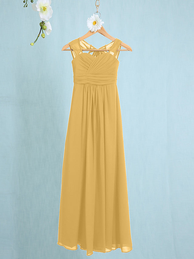 Chiffon Junior Flower Girl Dress with Sheath Column Straps and Ruched Natural Ankle Length