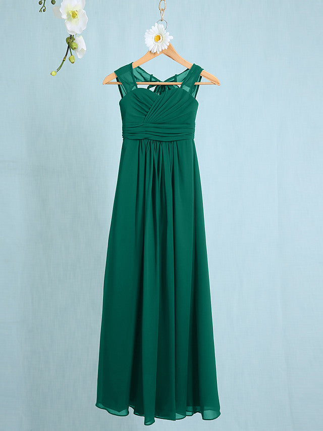 Chiffon Junior Flower Girl Dress with Sheath Column Straps and Ruched Natural Ankle Length