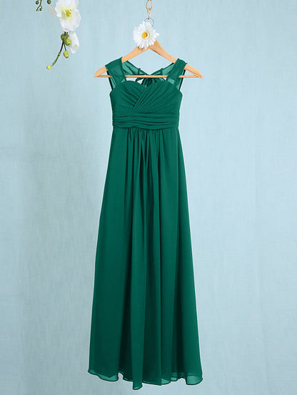 Chiffon Junior Flower Girl Dress with Sheath Column Straps and Ruched Natural Ankle Length