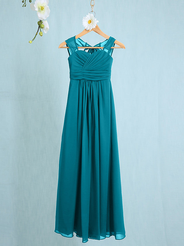 Chiffon Junior Flower Girl Dress with Sheath Column Straps and Ruched Natural Ankle Length