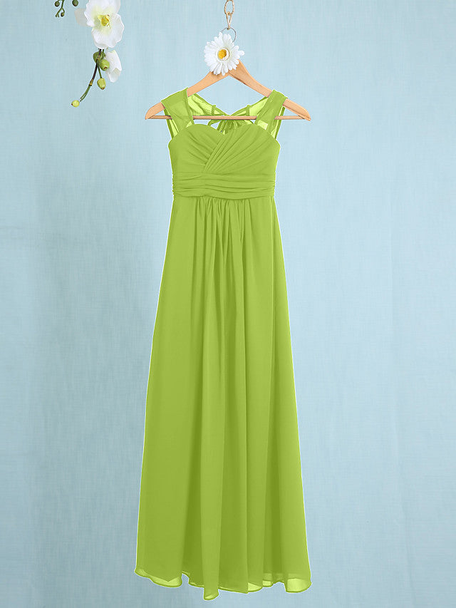 Chiffon Junior Flower Girl Dress with Sheath Column Straps and Ruched Natural Ankle Length