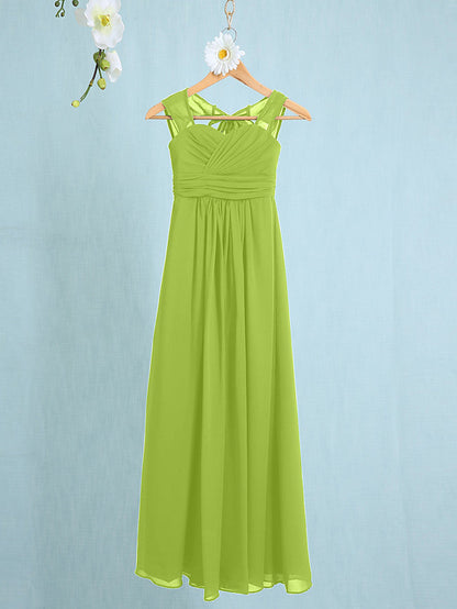 Chiffon Junior Flower Girl Dress with Sheath Column Straps and Ruched Natural Ankle Length