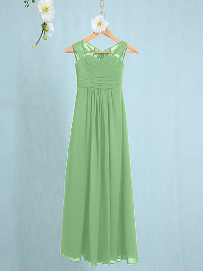 Chiffon Junior Flower Girl Dress with Sheath Column Straps and Ruched Natural Ankle Length