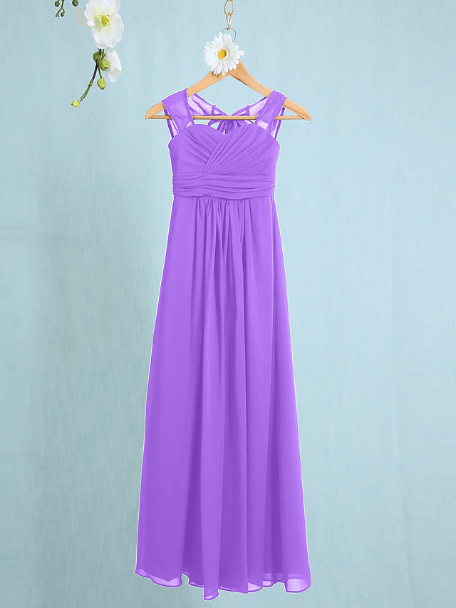 Chiffon Junior Flower Girl Dress with Sheath Column Straps and Ruched Natural Ankle Length