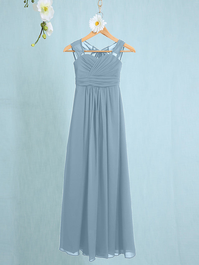 Chiffon Junior Flower Girl Dress with Sheath Column Straps and Ruched Natural Ankle Length